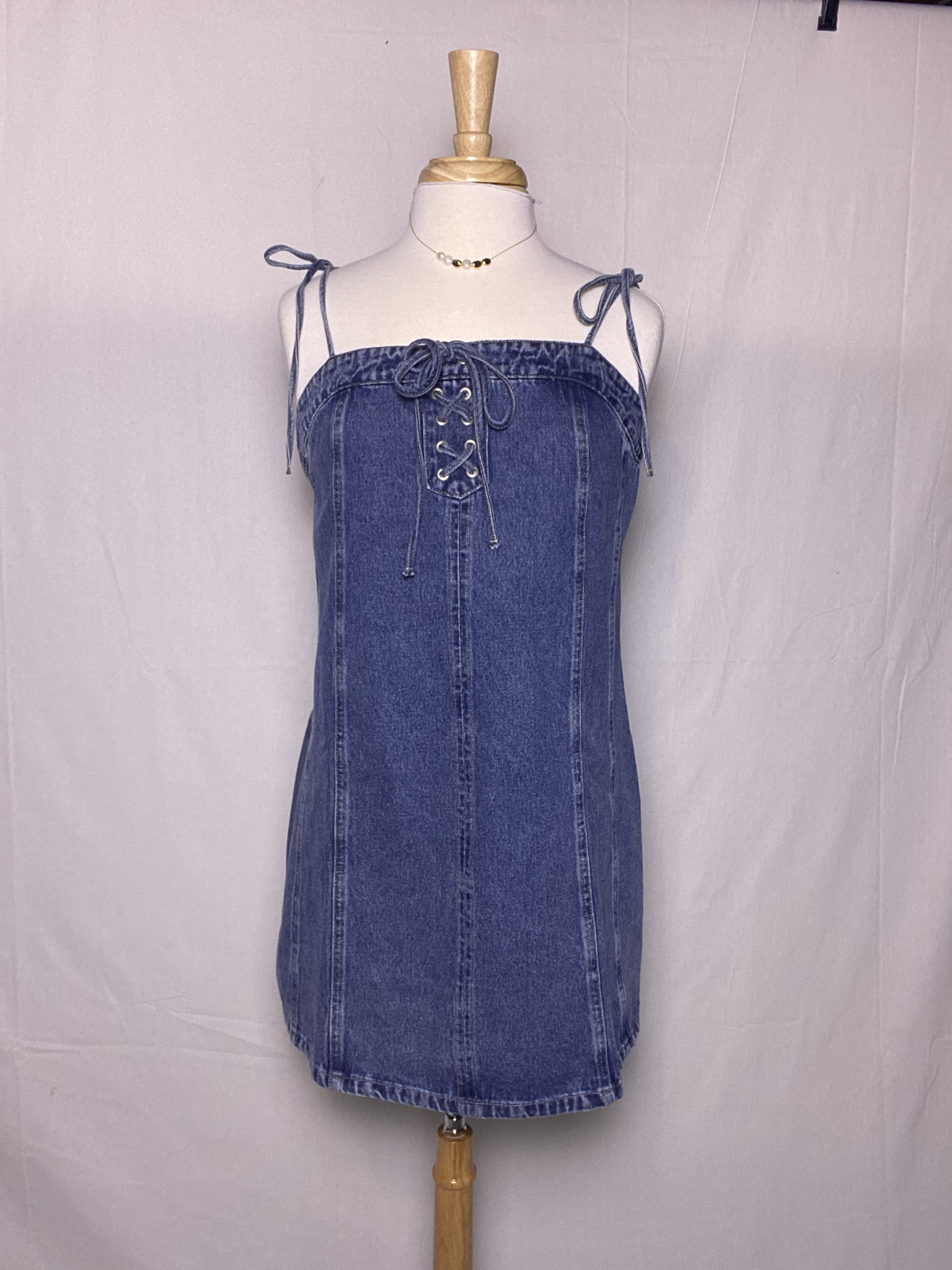Lace Up Denim Dress