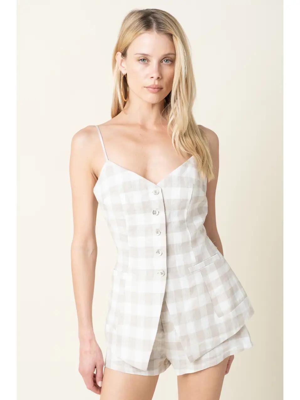 Gingham Button Top