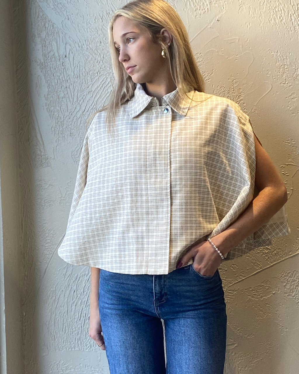 Gingham Poncho Top