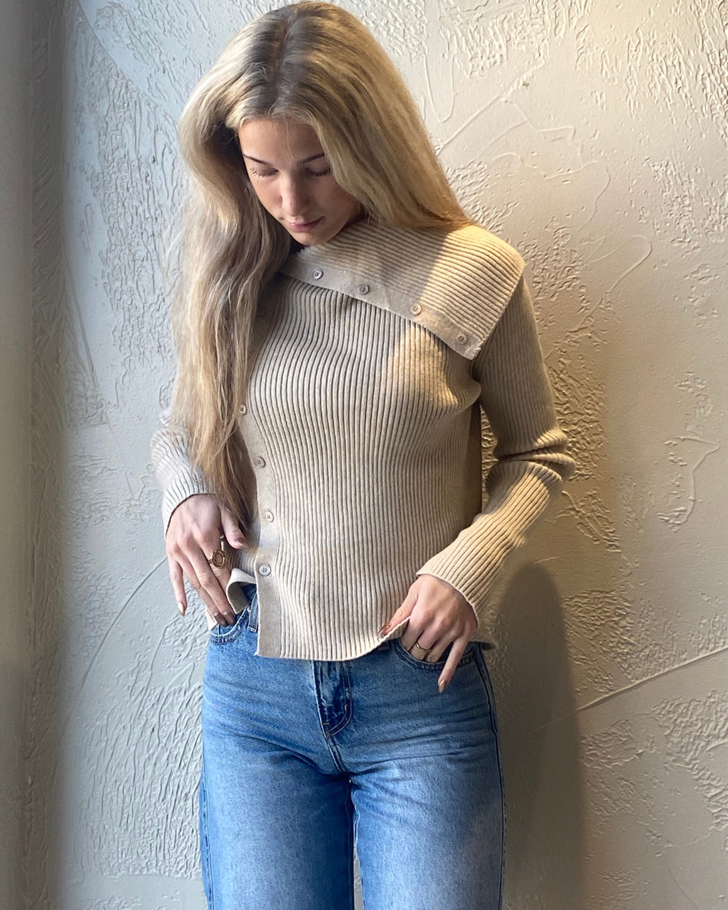 Asymmetric Button Sweater