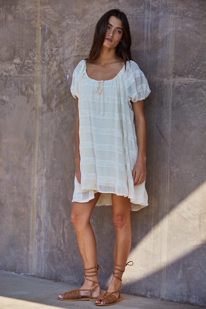 Pleated Lace Mini Dress