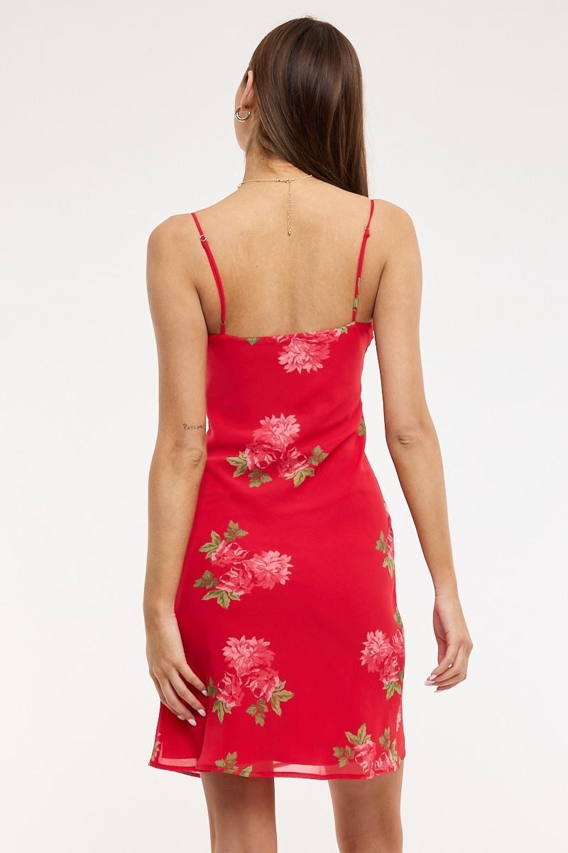 Red Floral Midi Dress