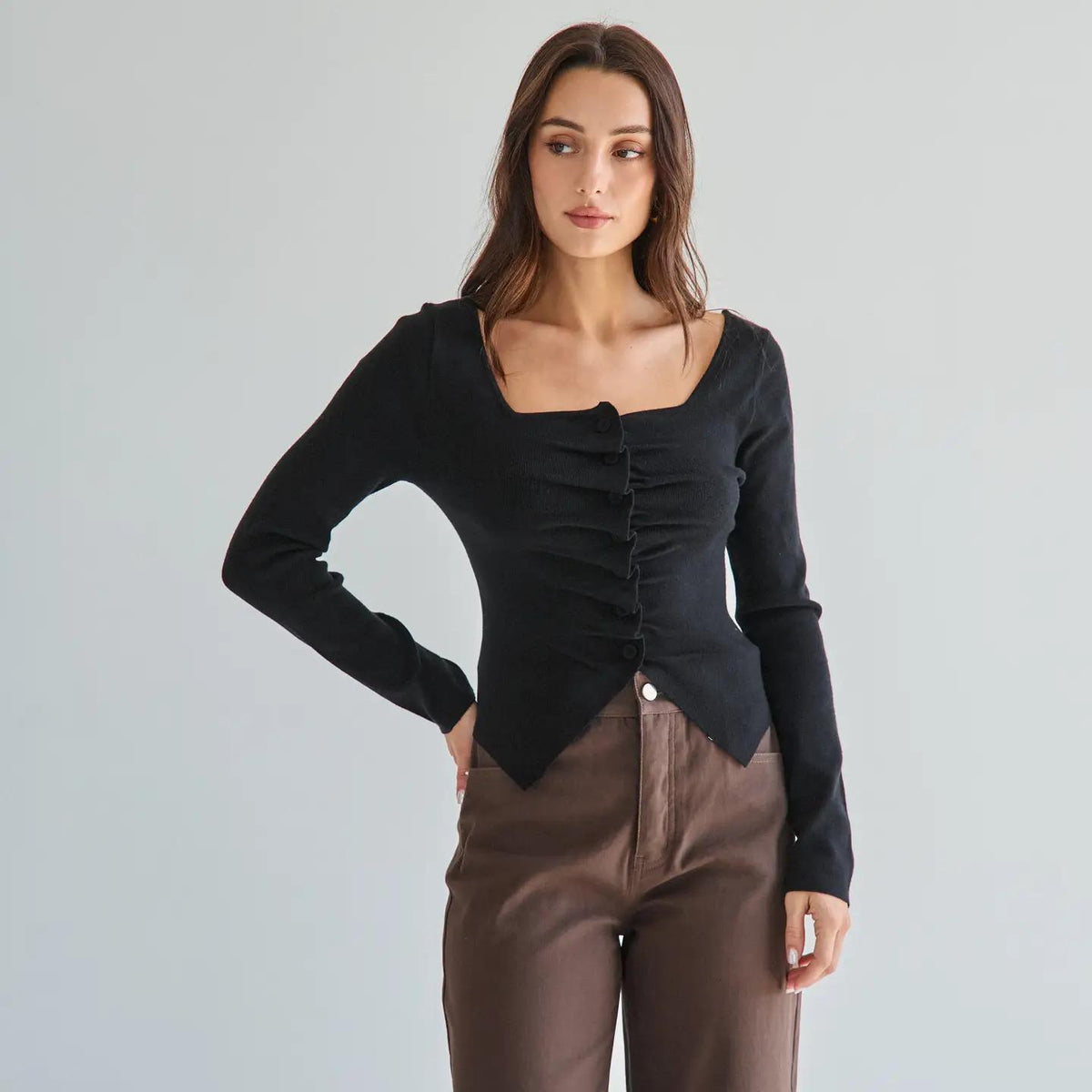 Long Sleeve Pleated Top