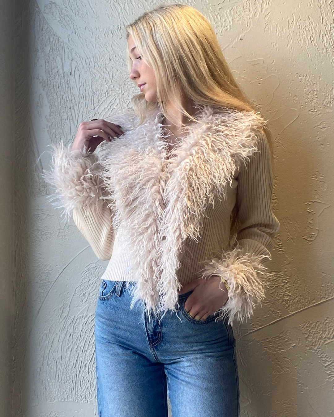 Faux Fur Knit Cardigan