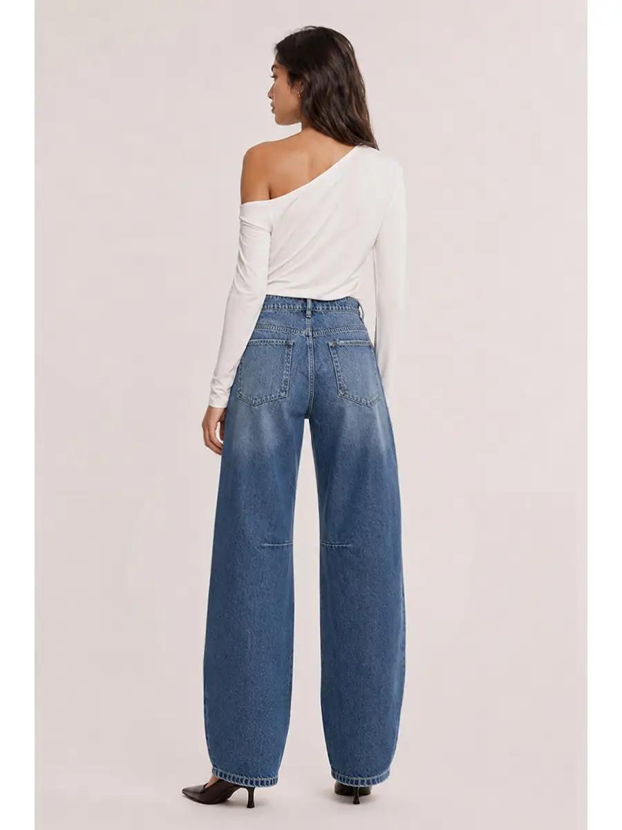 Mid-Wash Barrel Jeans