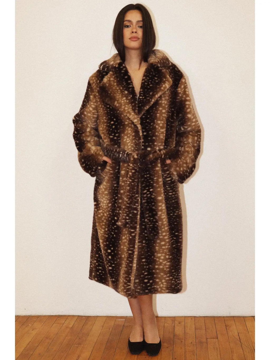 Deer Print Faux Fur Coat (PRE-ORDER)