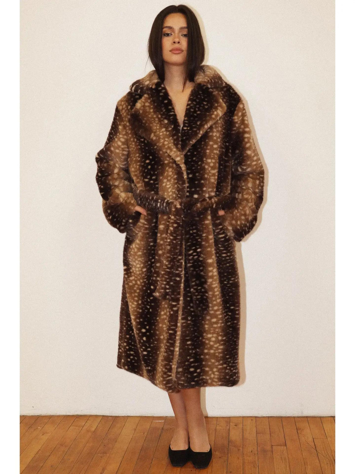 Deer Print Faux Fur Coat (PRE-ORDER)