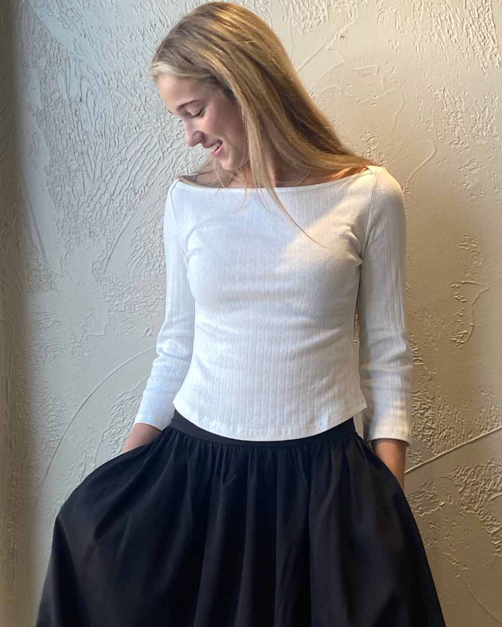 Boat Neck Quarter Sleeve Top