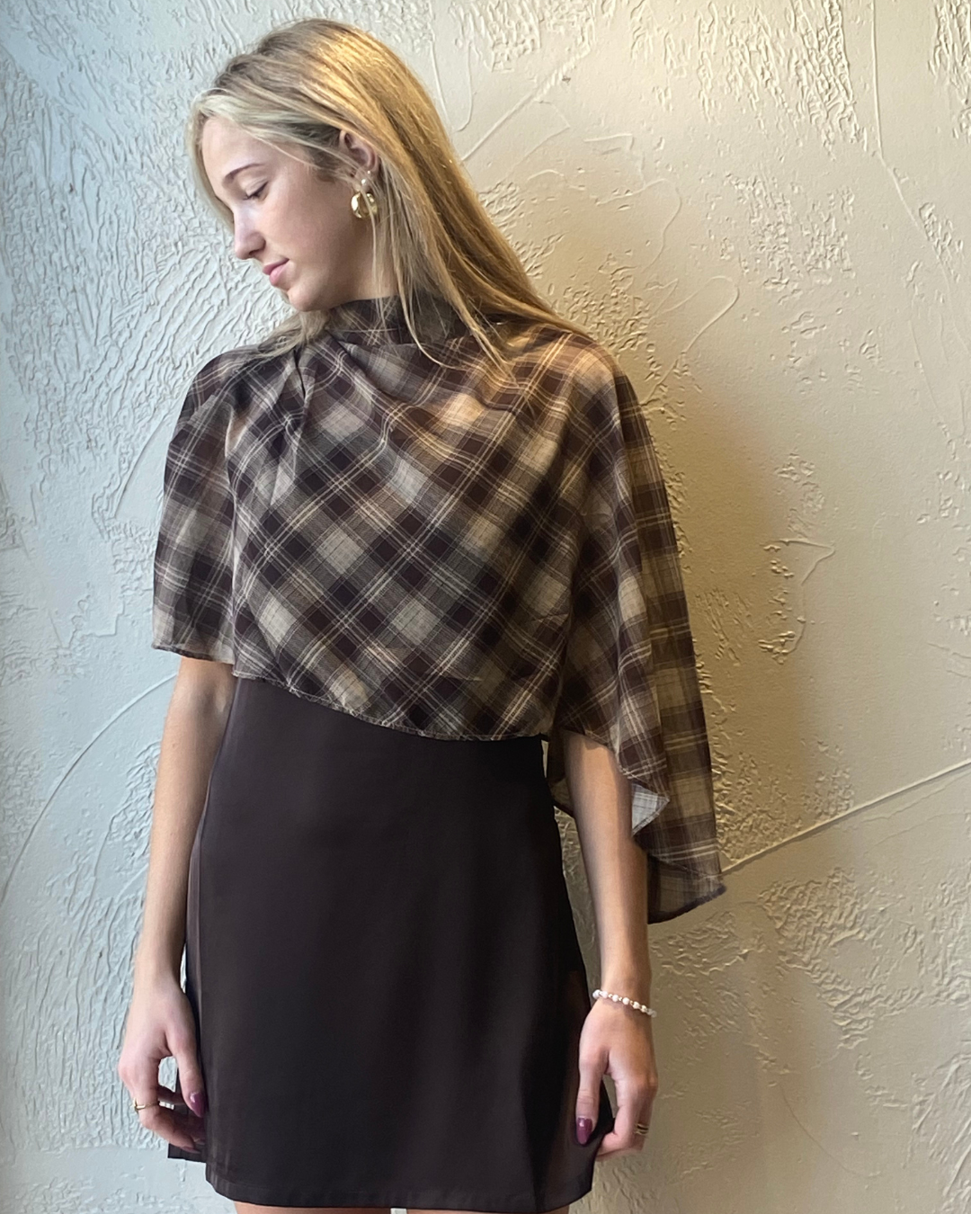 Plaid Cape Mini Dress
