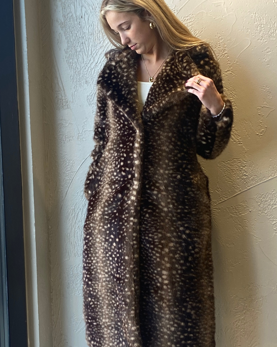 Deer Print Faux Fur Coat (PRE-ORDER)