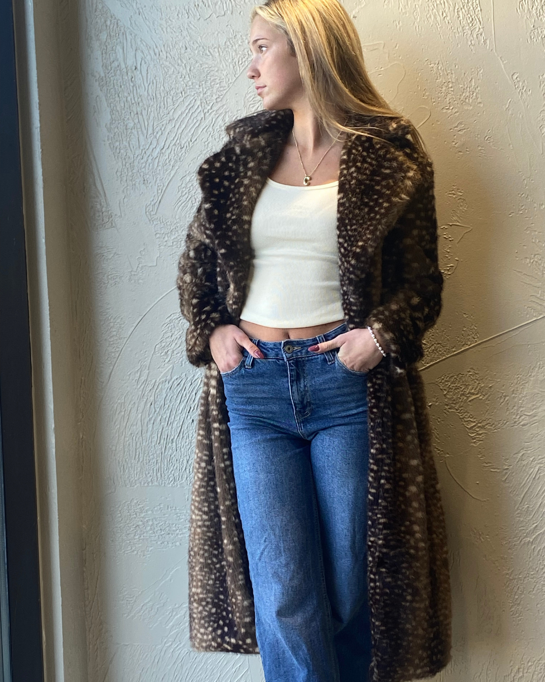 Deer Print Faux Fur Coat (PRE-ORDER)