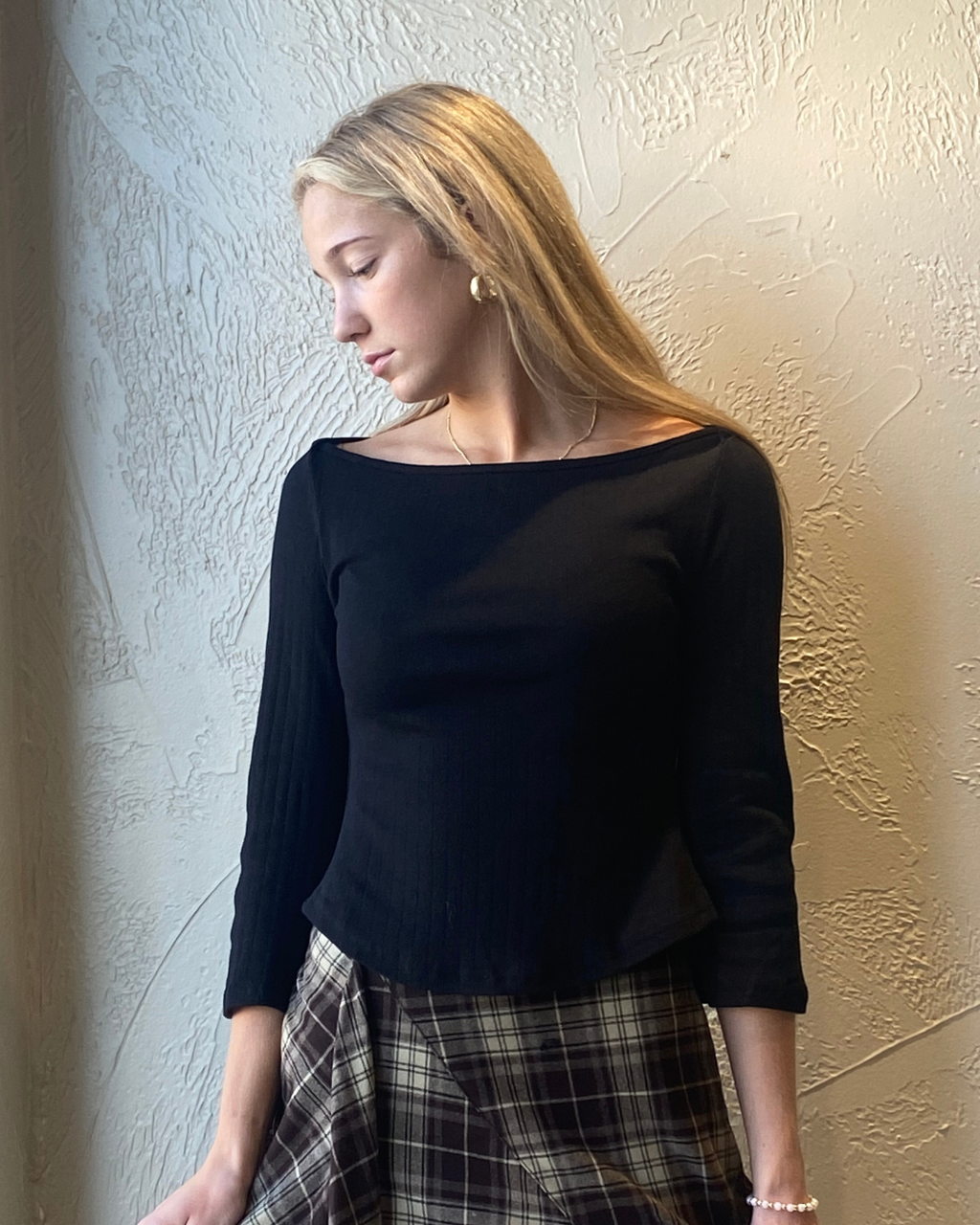 Boat Neck Quarter Sleeve Top