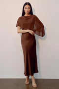 Chiffon Cape w/ Satin Maxi Dress