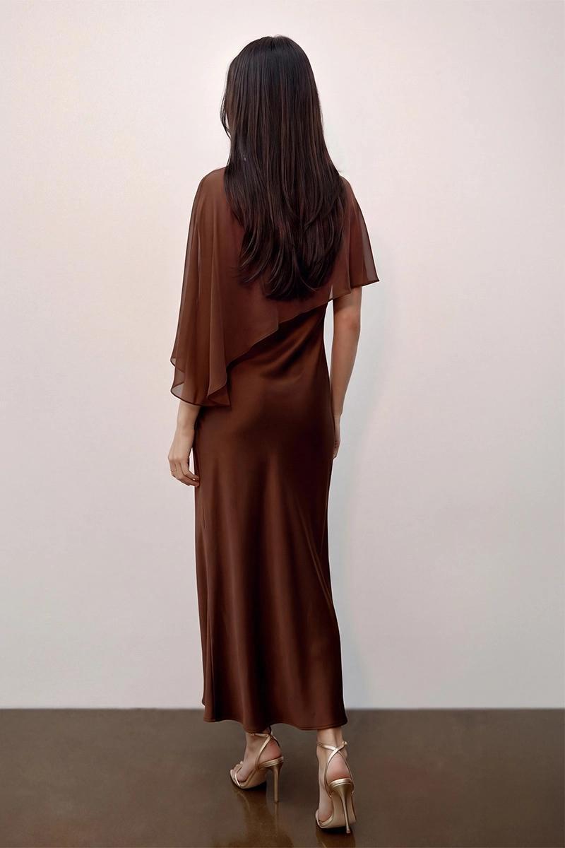 Chiffon Cape w/ Satin Maxi Dress