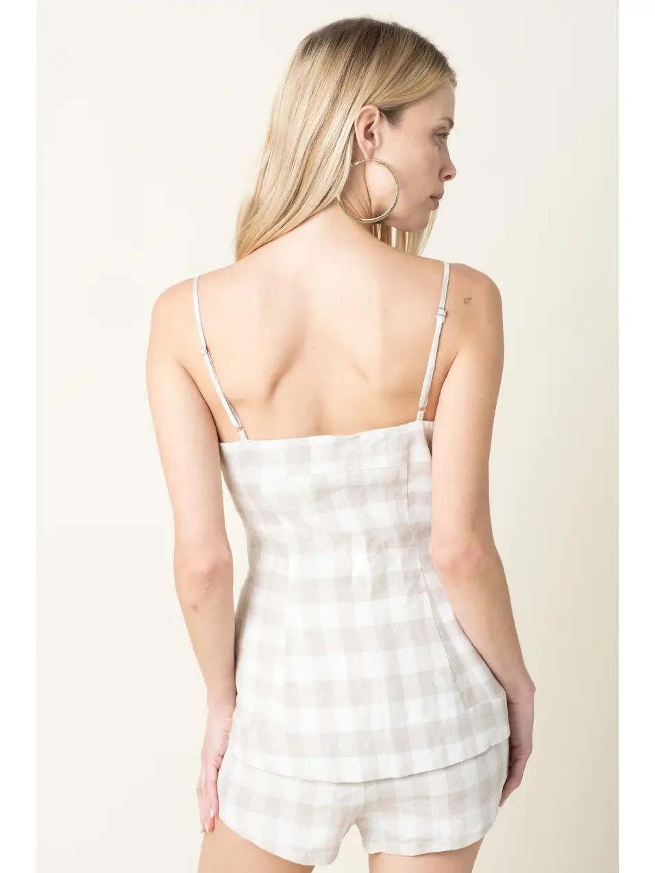 Gingham Button Top